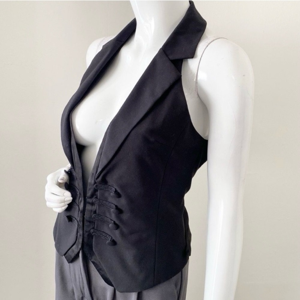 Y2K Forever 21 Black Military Button Racerback Vest Black